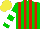 Silk - Green, red stripes , green sleeves, two white hoops, yellow cap