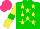 Silk - Green, yellow stars, yellow sleeves, green armbands, hot pink cap