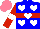 Silk - Blue, red hoop, white hearts, red sleeves, white armlets, salmon cap