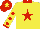 Silk - Yellow, red star, yellow sleeves, red spots sleeves, cuffs, collar, red cap, yellow star cap