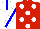 Silk - red, white spots, blue stripe on white sleeves, white cap, blue stripe