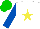 Silk - White, yellow star,royal blue sleeves, green cap