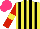 Silk - Yellow, black stripes, red sleeves, yellow armbands, hot pink cap