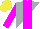 Silk - Silver, white diagonal halves, magenta stripe, sleeves, yellow cap