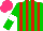 Silk - Green, red stripes , green sleeves, white armbands, hot pink cap