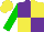 Silk - Purple and yellow quarters, green sleeves, yellow cap