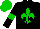 Silk - black, green fleur de lys, armlets and cap