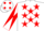Silk - White, Red stars, diabolo on sleeves, White cap, Red spots