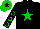 Silk - Black, green star, black sleeves, green horseshoes, green cap, black star