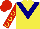 Silk - Yellow, navy chevron, red sleeves, yellow horseshoes, red cap, yellow horseshoes