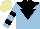 Silk - LIGHT BLUE, BLACK inverted triangle, black yoke, hooped sleeves, beige cap