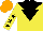 Silk - Yellow, black yoke, black inverted triangle, black stars on sleeves, orange cap