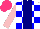 Silk - White, blue checks, navy stripe, pink sleeves, hot pink cap