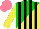 Silk - Green, yellow diagonal halves, black stripes, yellow sleeves, salmon cap