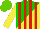 Silk - Green, yellow diagonal halves, red stripes, yellow sleeves, light green cap