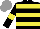Silk - Black, yellow hoops, black sleeves, yellow armlets, grey cap