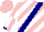 Silk - White, pink diagonal stripes, navy sash, white sleeves, navy cuffs, pink quarters cap