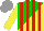 Silk - Green, yellow diagonal halves, red stripes, yellow sleeves, grey cap