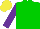 Silk - Green, green diagonal halves, purple sleeves, yellow cap