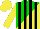 Silk - Green, yellow diagonal halves, black stripes, yellow sleeves, yellow cap