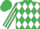 Silk - EMERALD GREEN & WHITE DIAMONDS, striped sleeves, emerald green cap