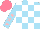 Silk - Sky blue, white checks, sky blue sleeves, pink stars, salmon cap