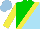 Silk - Green, sky blue diagonal halves, yellow sash, yellow sleeves, light blue cap