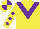 Silk - yellow, purple chevron, yellow sleeves, purple spots, yellow and purple quartered cap