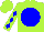Silk - Lime, blue disc, blue diamonds on sleeves, lime cap