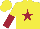 Silk - yellow, maroon star, yellow and maroon halved sleeves, yellow cap