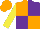 Silk - orange and purple quartered, yellow sleeves