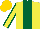 Silk - Yellow, dark green stripe,yellow sleeves , dark green seams, gold  cap