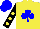 Silk - Yellow, blue shamrock, black sleeves, yellow spots, blue cap