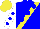 Silk - Blue, yellow sash, blue circles, white sleeves, blue spots, yellow cap, blue circle