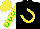 Silk - Black, yellow horseshoe, yellow sleeves, green horseshoes, black cap, yellow horseshoe cap