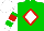 Silk - Green, white diamond, red diamond frame, white sleeves, green hoops, red armlets, white cap
