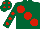 Silk - Dark green, large red spots, red spots on sleeves, dark green cap, red spots