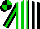 Silk - Green, black halves, white stripes, black sleeves, green stripe, black cap, green quarters