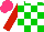 Silk - Green,white check,sleeves,red arm hoop ,white collar, hot pink cap