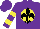 Silk - Purple, yellow ball, black fleur de lys, yellow bars on sleeves, purple cap