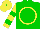 Silk - Green, yellow circle, yellow sleeves, green hoops, yellow cap, green button