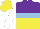 Silk - Purple and yellow halved horizontally, light blue hoop, white sleeves, yellow cap