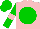 Silk - pink, green disc, pink armbands on green sleeves, green cap