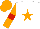 Silk - white, orange star, red armbands on orange sleeves, orange cap