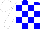 Silk - blue and white check, white sleeves and cap