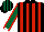 Silk - Black, dark green and red stripes, black collar, dark green sleeves, red seams, white cuffs, red and dark green striped cap