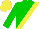 Silk - Green, white diagonal halves, yellow sash, white sleeves, green sleeves, green cap, yellow circle cap