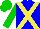 Silk - blue, yellow cross sashes, green arms, green cap
