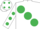 Silk - White, large Emerald Green spots, White sleeves, Emerald Green spots and spots on cap