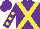 Silk - Purple, yellow cross sashes, yellow dots on sleeves